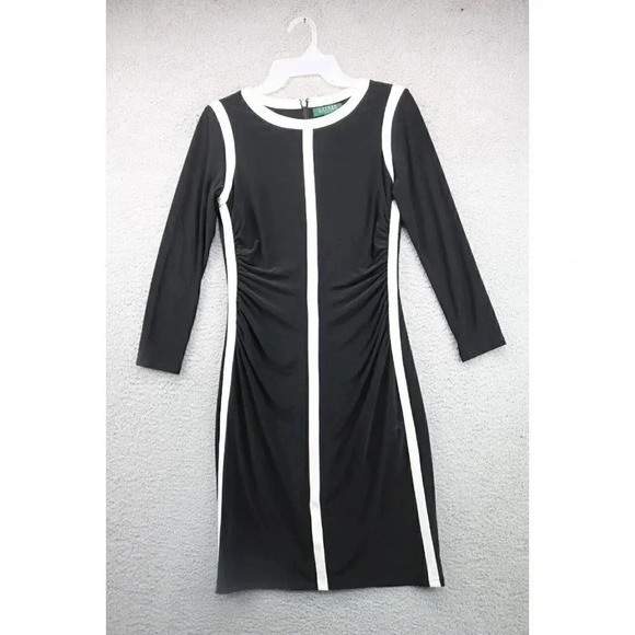 Lauren Ralph Lauren Women's Dress-Size 2-Black and White-Ruched - Picture 1 of 6